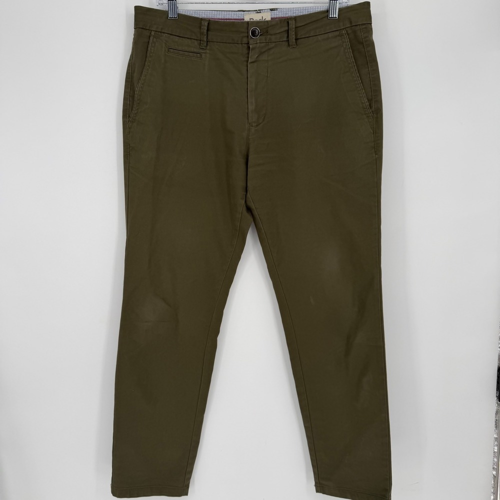 Perk Pants Feel Good Chinos Preppy Heritage Slim Fit Stretch Olive Green 33x30